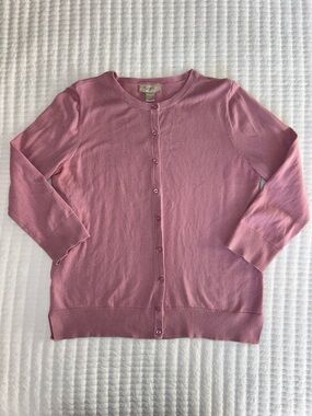 LOFT Pink Button-Down Crewneck Cardigan